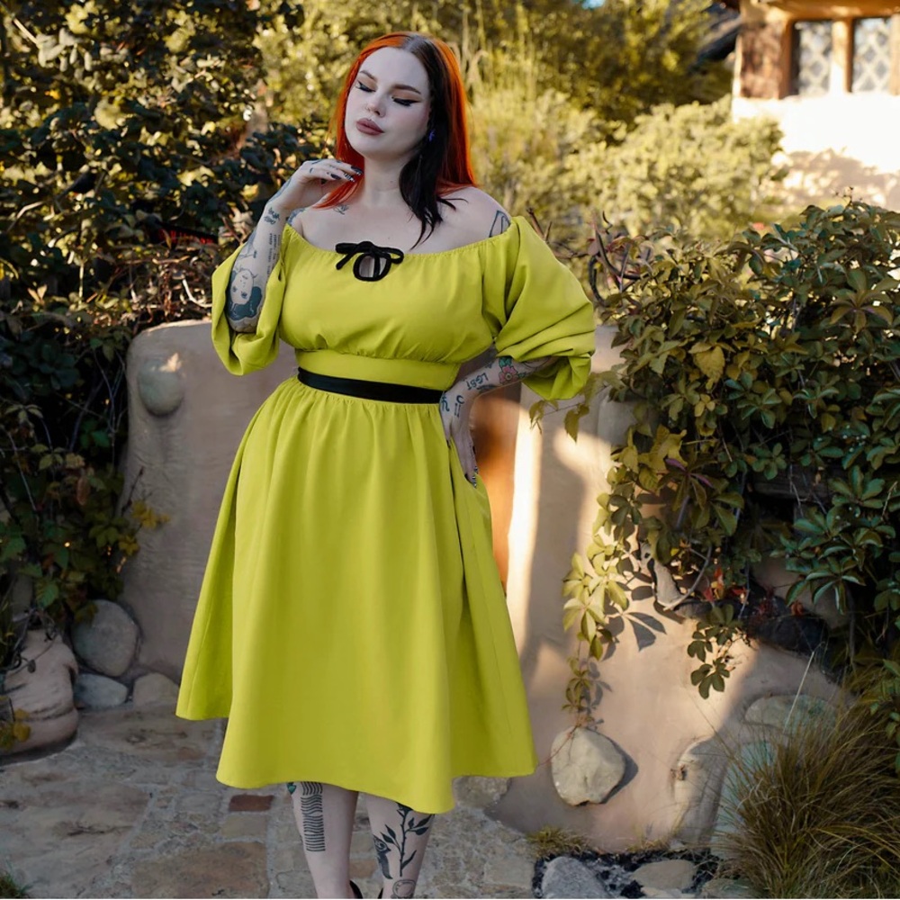The Oblong Box Shop Eva Dress in Chartreuse